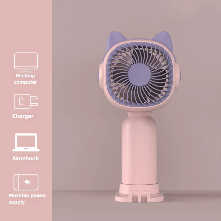 Mini Portable Fan, Small and Powerful, Cute Design Personal Handheld fan and Desktop with Base, Lightweight USB Rechargeable