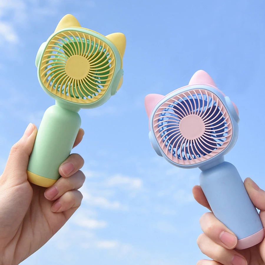 Mini Portable Fan, Small and Powerful, Cute Design Personal Handheld fan and Desktop with Base, Lightweight USB Rechargeable