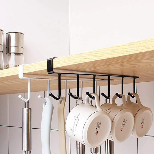 Multifunction 6 Hook Coffee Cup Mug Holder Black White Hooks Shelf Multifunction Kitchen Cabinet Sundries Organizer Storage