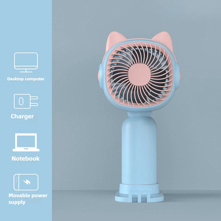 Mini Portable Fan, Small and Powerful, Cute Design Personal Handheld fan and Desktop with Base, Lightweight USB Rechargeable