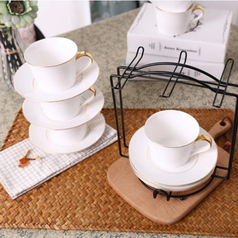 Cup Rack Stand Holder European Style Gold Iron Art Standing Mug Saucer Ceramic Cup Holder Household Counter Bar Kitchen Supplies