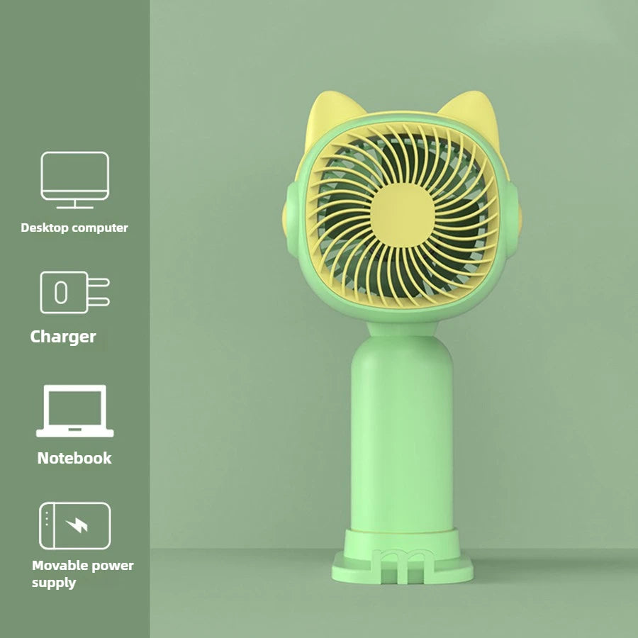 Mini Portable Fan, Small and Powerful, Cute Design Personal Handheld fan and Desktop with Base, Lightweight USB Rechargeable