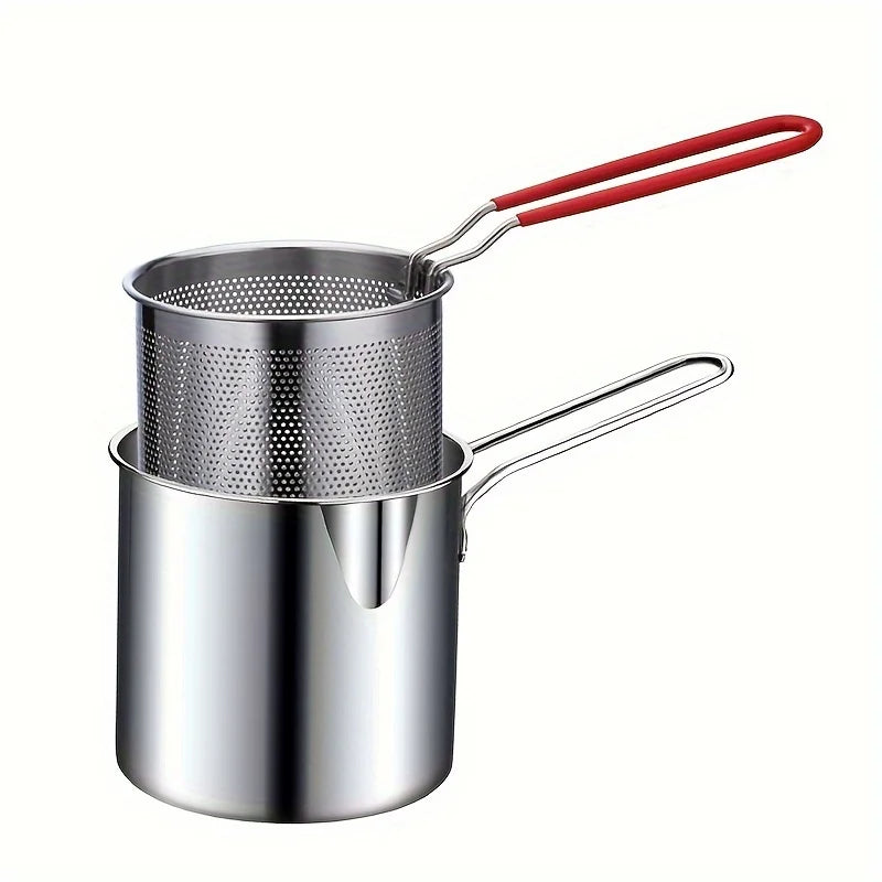 Kitchen Deep Frying Pot  Stainless Steel Deep Fried Pot with Removable Oil Filter Basket Tempura French fries Fryer Pan