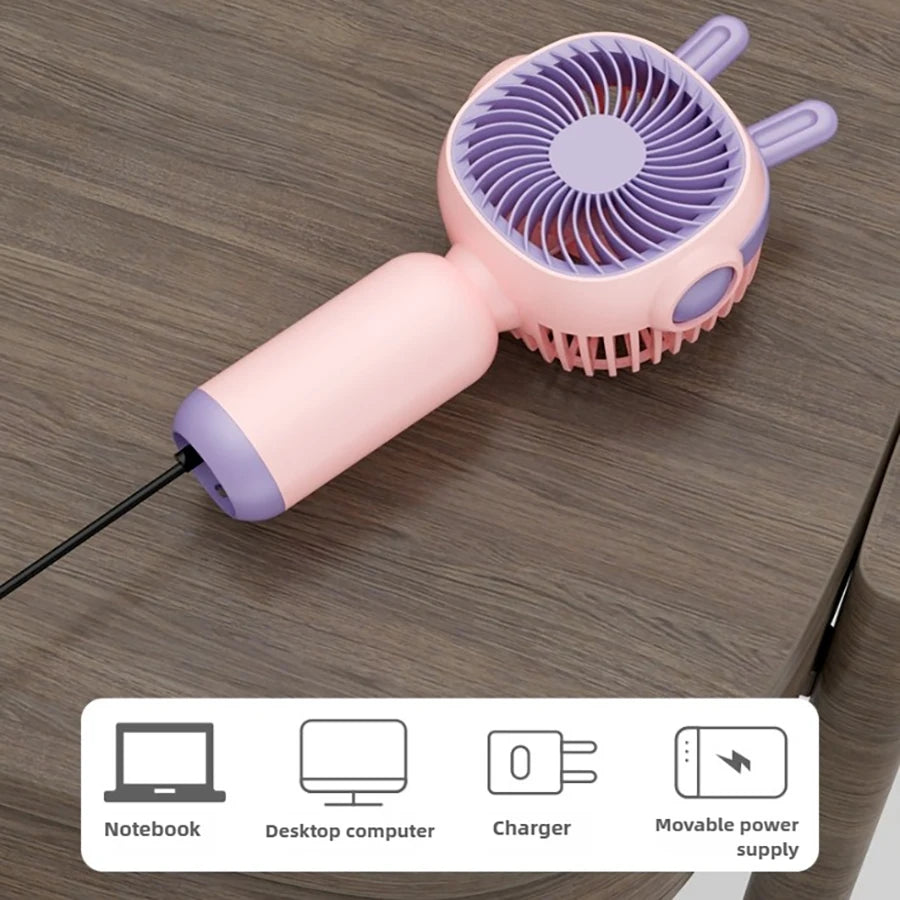Mini Portable Fan, Small and Powerful, Cute Design Personal Handheld fan and Desktop with Base, Lightweight USB Rechargeable