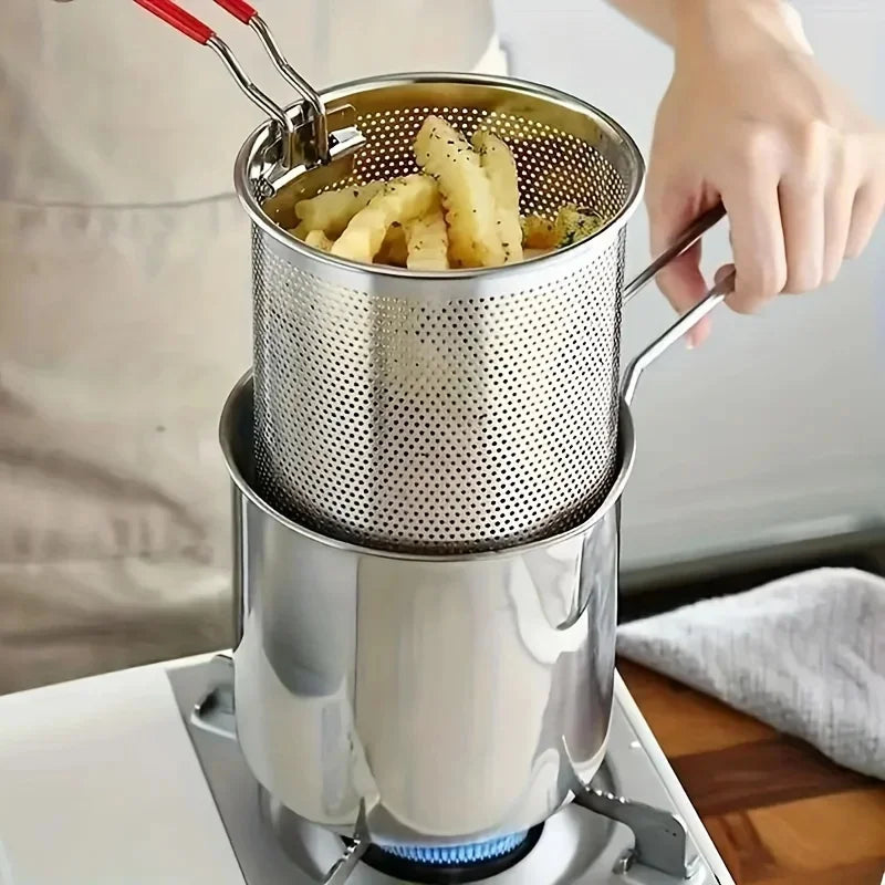 Kitchen Deep Frying Pot  Stainless Steel Deep Fried Pot with Removable Oil Filter Basket Tempura French fries Fryer Pan