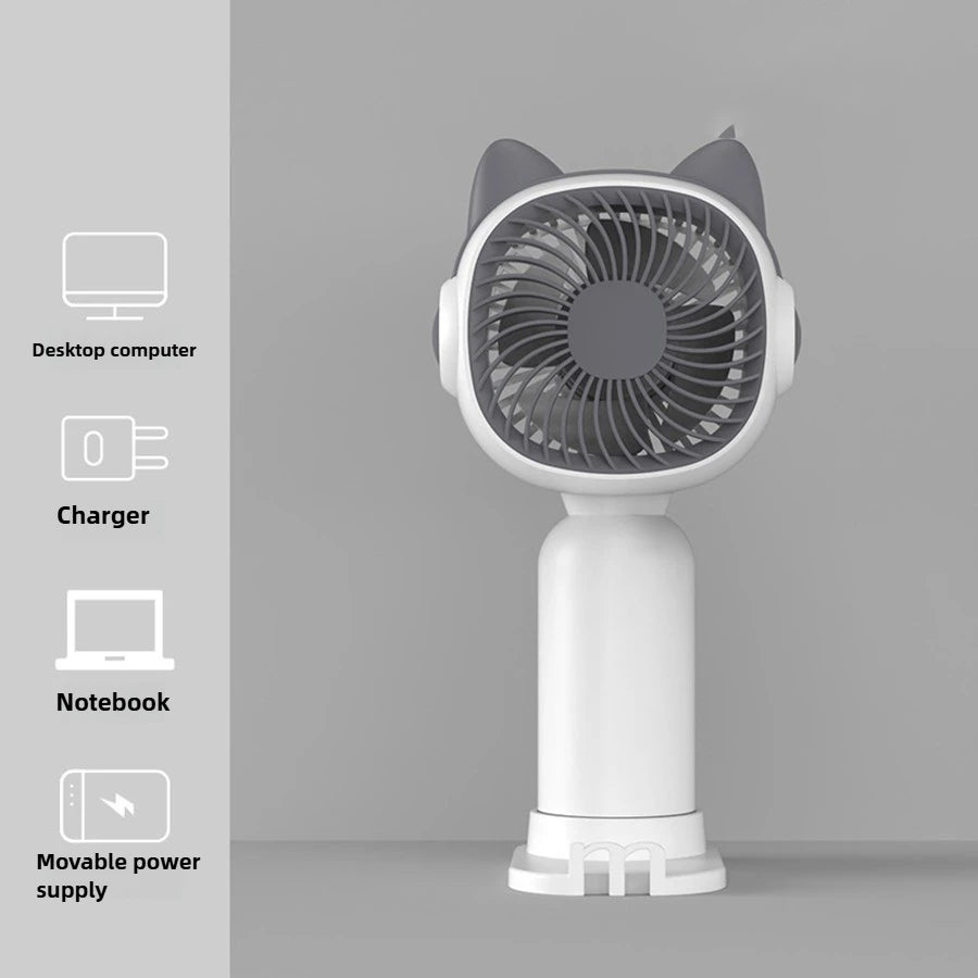 Mini Portable Fan, Small and Powerful, Cute Design Personal Handheld fan and Desktop with Base, Lightweight USB Rechargeable