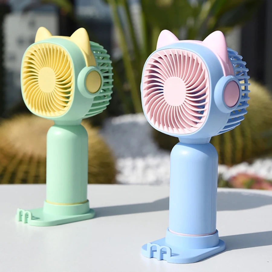 Mini Portable Fan, Small and Powerful, Cute Design Personal Handheld fan and Desktop with Base, Lightweight USB Rechargeable